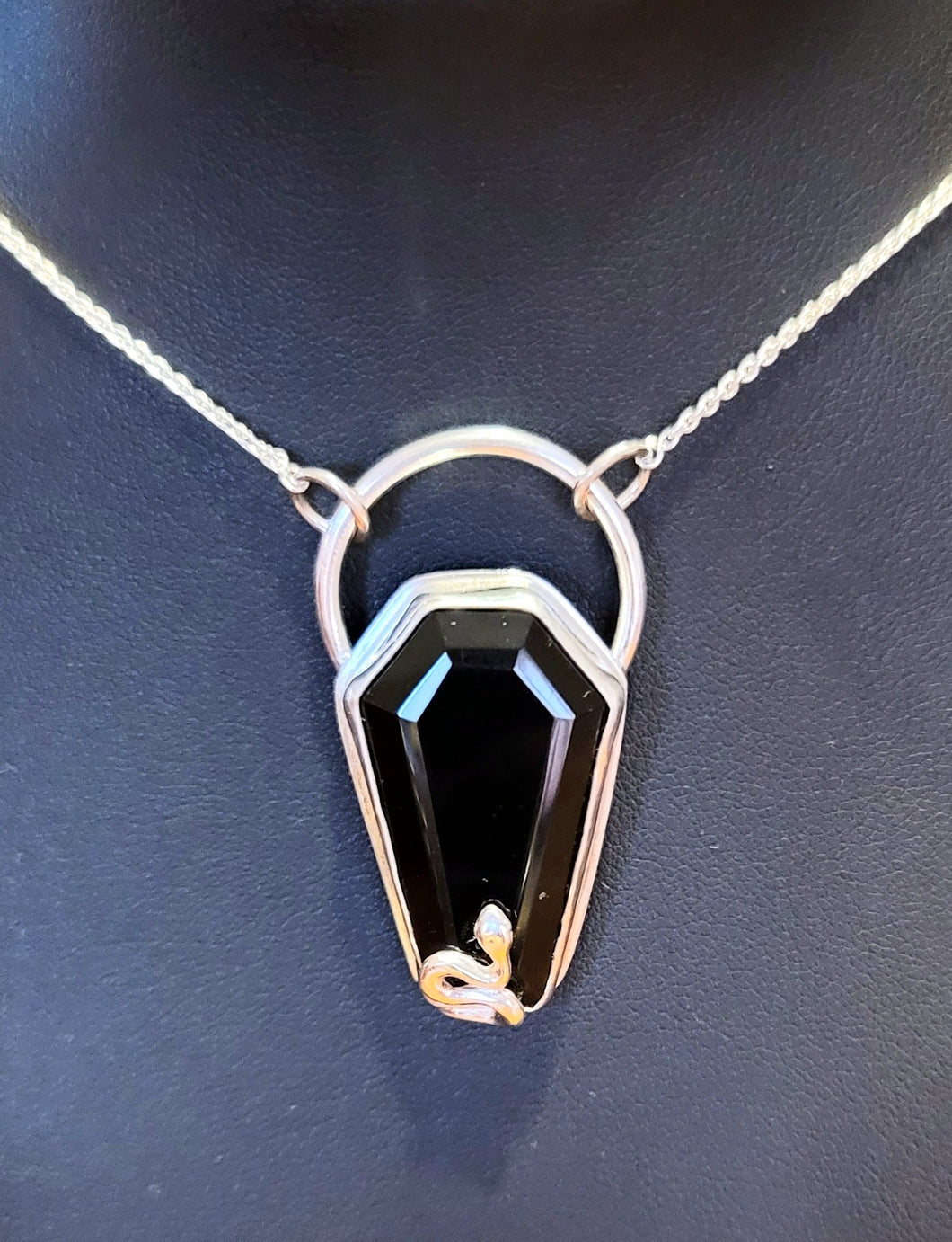 Black Onyx Coffin & Snake pendent set in Sterling Silver w/ 16 inch Sterling Silver Chain