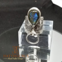 Load image into Gallery viewer, Large Labradorite Halo Ring with Textured Band
